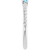 14K White 4 mm Natural Aquamarine Solitaire Rope Ring