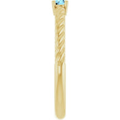 14K Yellow 3 mm Natural Aquamarine Solitaire Rope Ring
