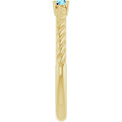 14K Yellow 3 mm Natural Aquamarine Solitaire Rope Ring