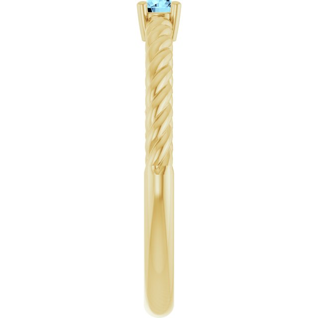 14K Yellow 3 mm Natural Aquamarine Solitaire Rope Ring