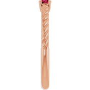 14K Rose 4 mm Lab-Grown Ruby Solitaire Rope Ring