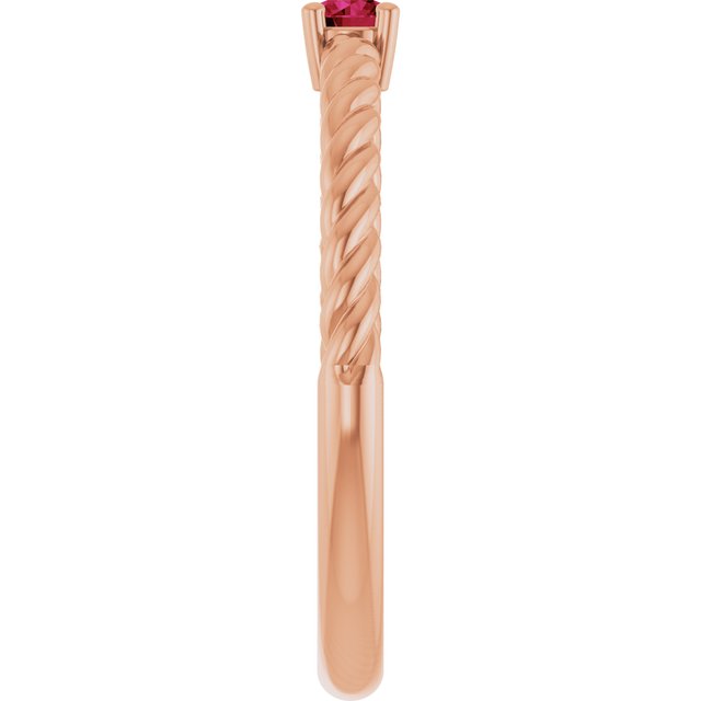 14K Rose 4 mm Lab-Grown Ruby Solitaire Rope Ring