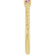 14K Yellow 4 mm Natural Pink Tourmaline Solitaire Rope Ring