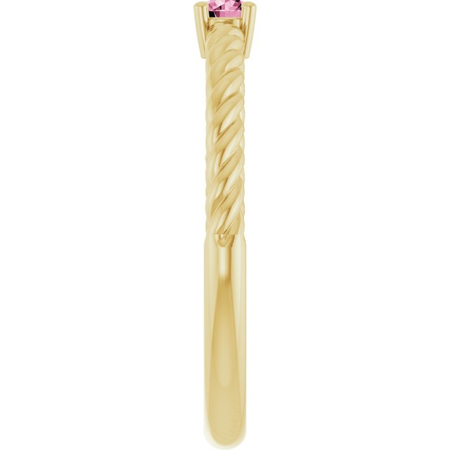 14K Yellow 4 mm Natural Pink Tourmaline Solitaire Rope Ring