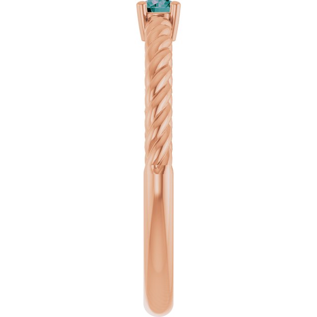 14K Rose 3 mm Lab-Grown Alexandrite Solitaire Rope Ring