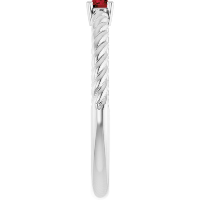 Platinum 3 mm Natural Mozambique Garnet Solitaire Rope Ring