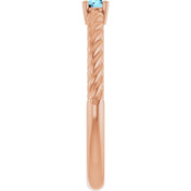 14K Rose 3 mm Natural Aquamarine Solitaire Rope Ring