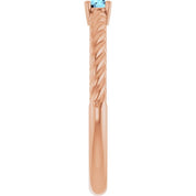 14K Rose 3 mm Natural Aquamarine Solitaire Rope Ring