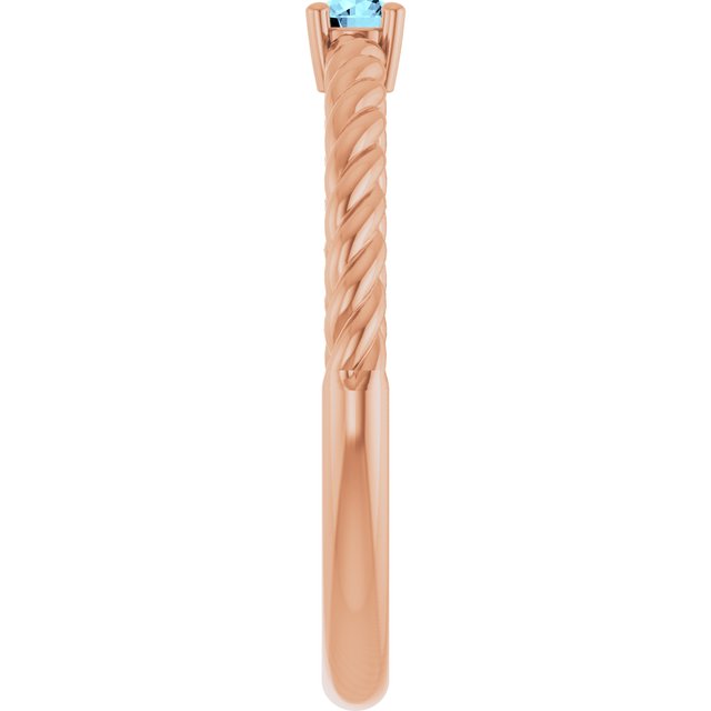 14K Rose 3 mm Natural Aquamarine Solitaire Rope Ring