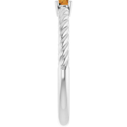 Sterling Silver 3 mm Natural Citrine Solitaire Rope Ring - Elegant Jewelry by [Brand Name]
