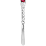 Sterling Silver 3 mm Lab-Grown Ruby Solitaire Rope Ring