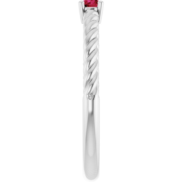Sterling Silver 3 mm Lab-Grown Ruby Solitaire Rope Ring