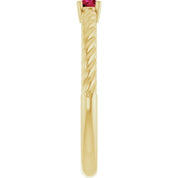 14K Yellow 3 mm Natural Ruby Solitaire Rope Ring
