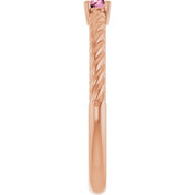 14K Rose 3 mm Natural Pink Tourmaline Solitaire Rope Ring
