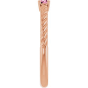 14K Rose 3 mm Natural Pink Tourmaline Solitaire Rope Ring