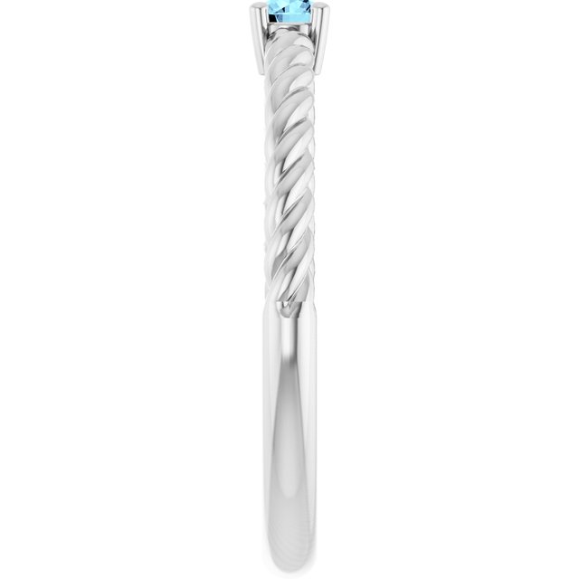 Platinum 3 mm Natural Aquamarine Solitaire Rope Ring