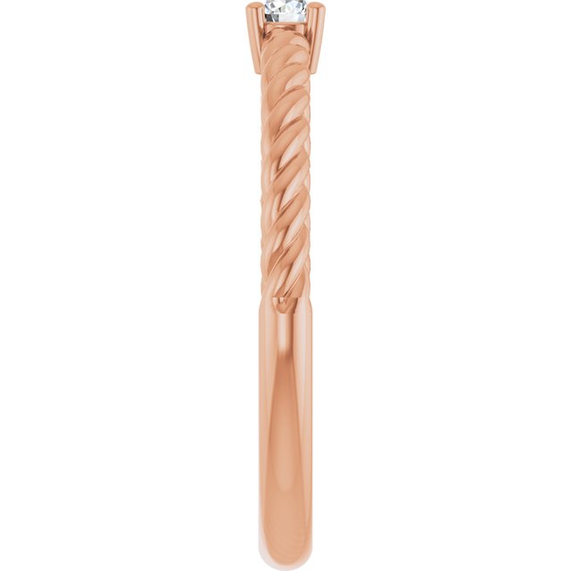14K Rose 3 mm Natural White Sapphire Solitaire Rope Ring