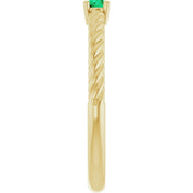 14K Yellow 4 mm Lab-Grown Emerald Solitaire Rope Ring