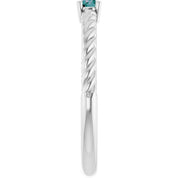 14K White 3 mm Lab-Grown Alexandrite Solitaire Rope Ring