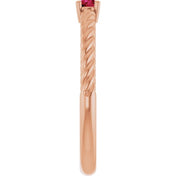 14K Rose 3 mm Lab-Grown Ruby Solitaire Rope Ring