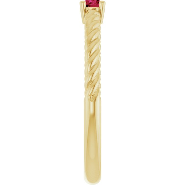 14K Yellow 4 mm Natural Ruby Solitaire Rope Ring