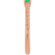14K Rose 4 mm Lab-Grown Emerald Solitaire Rope Ring