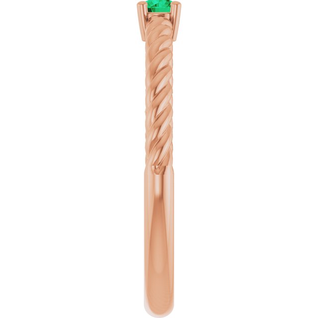 14K Rose 4 mm Lab-Grown Emerald Solitaire Rope Ring