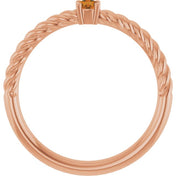 14K Rose 3 mm Natural Citrine Solitaire Rope Ring