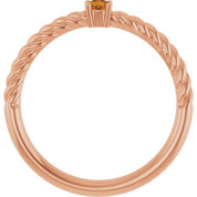 14K Rose 3 mm Natural Citrine Solitaire Rope Ring