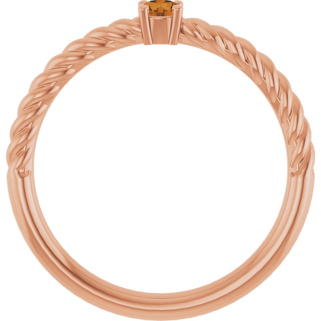 14K Rose 3 mm Natural Citrine Solitaire Rope Ring