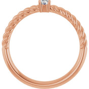 14K Rose 3 mm Natural White Sapphire Solitaire Rope Ring