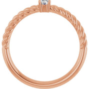 14K Rose 3 mm Natural White Sapphire Solitaire Rope Ring