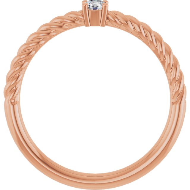 14K Rose 3 mm Natural White Sapphire Solitaire Rope Ring