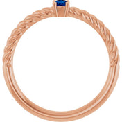 14K Rose 3 mm Lab-Grown Blue Sapphire Solitaire Rope Ring