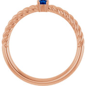 14K Rose 3 mm Lab-Grown Blue Sapphire Solitaire Rope Ring