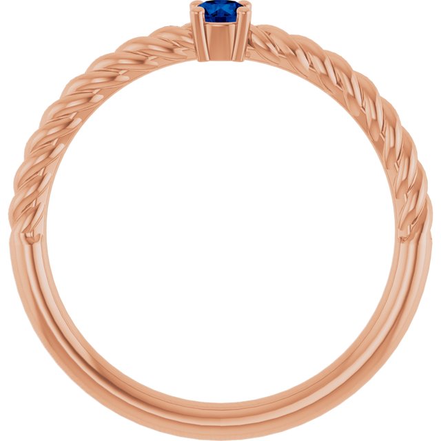 14K Rose 3 mm Lab-Grown Blue Sapphire Solitaire Rope Ring