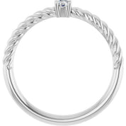 Platinum 3 mm Natural White Sapphire Solitaire Rope Ring