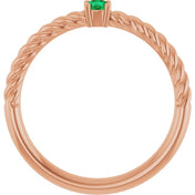 14K Rose 3 mm Lab-Grown Emerald Solitaire Rope Ring