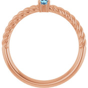 14K Rose 3 mm Natural Aquamarine Solitaire Rope Ring