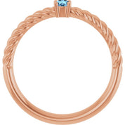 14K Rose 3 mm Natural Aquamarine Solitaire Rope Ring