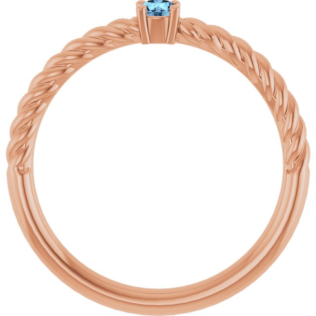 14K Rose 3 mm Natural Aquamarine Solitaire Rope Ring