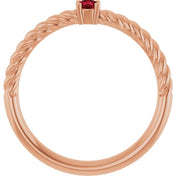 14K Rose 3 mm Lab-Grown Ruby Solitaire Rope Ring