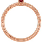 14K Rose 3 mm Lab-Grown Ruby Solitaire Rope Ring