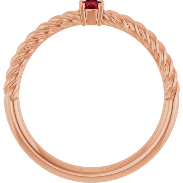 14K Rose 3 mm Lab-Grown Ruby Solitaire Rope Ring
