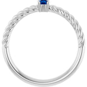 Sterling Silver 3 mm Natural Blue Sapphire Solitaire Rope Ring