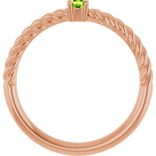 14K Rose 3 mm Natural Peridot Solitaire Rope Ring