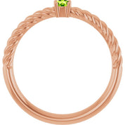 14K Rose 3 mm Natural Peridot Solitaire Rope Ring