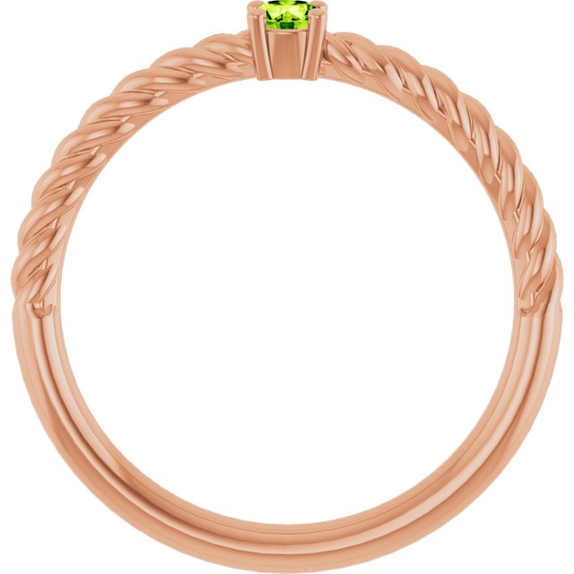14K Rose 3 mm Natural Peridot Solitaire Rope Ring