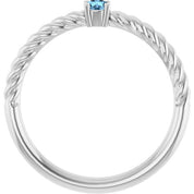 Platinum 3 mm Natural Aquamarine Solitaire Rope Ring