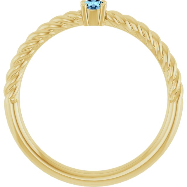 14K Yellow 3 mm Natural Aquamarine Solitaire Rope Ring